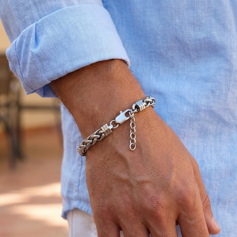 Rock Day Buckle – Hip Hop 8mm Keel Flower Basket Chain With Extension Chain Stainless Bracelet