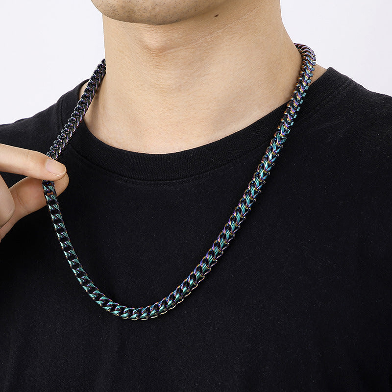 Hip-Hop Cool Round Grinding Three-Dimensional Necklace, Vacuum Electroplated Keel Chain Titanium Steel Men's