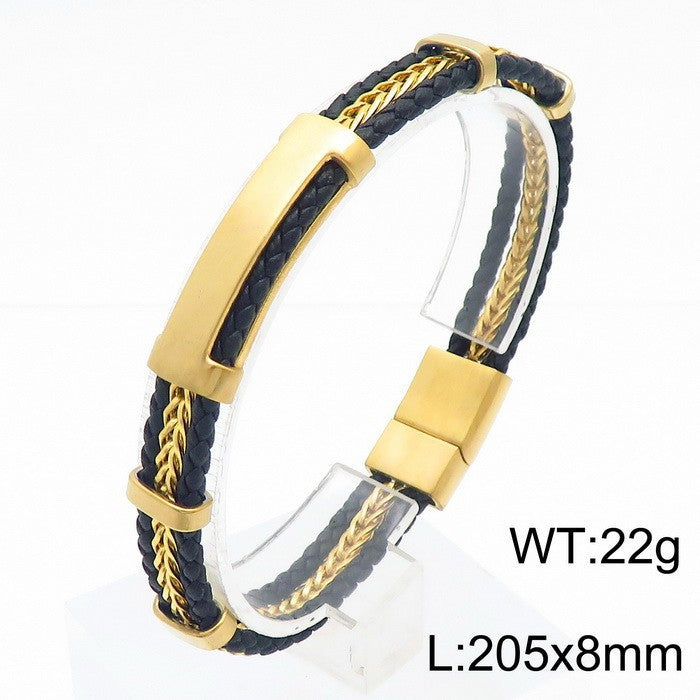 Business Men's Leather Rope Bracelet – Steel Wire Braided Multi-Layer Leather Rope