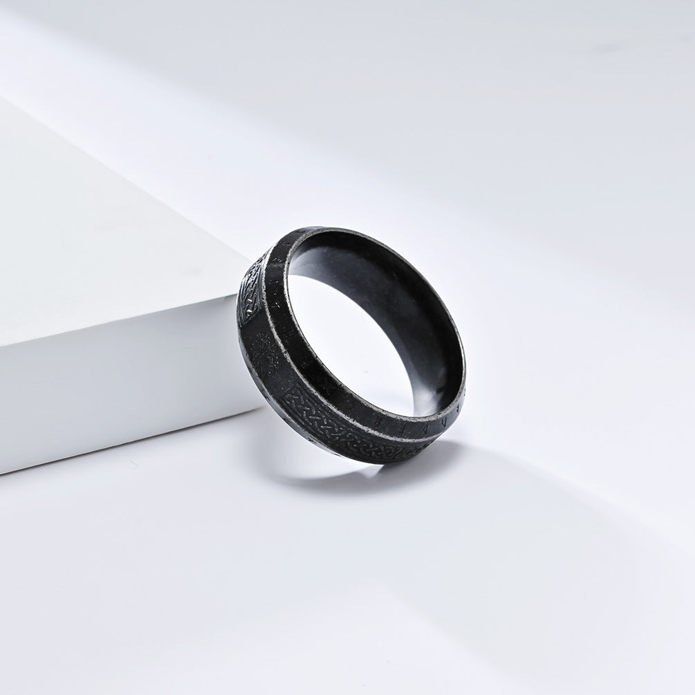 Planderful Titanium Steel Ring For Men Tree Of Life Nordic Celtic Viking Text Durable Retro Jewelry