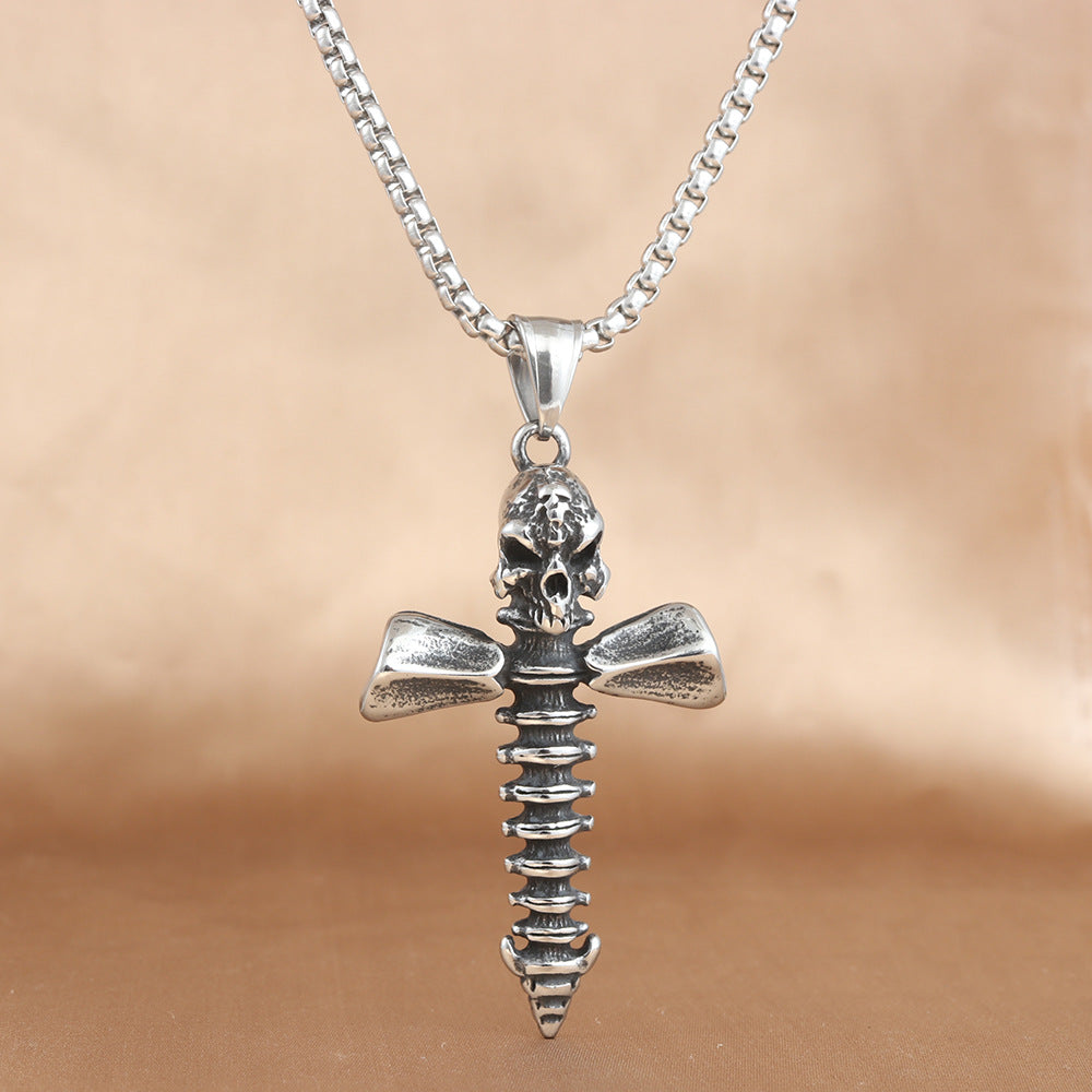 European And American Stainless Steel Skull Cross Pendant