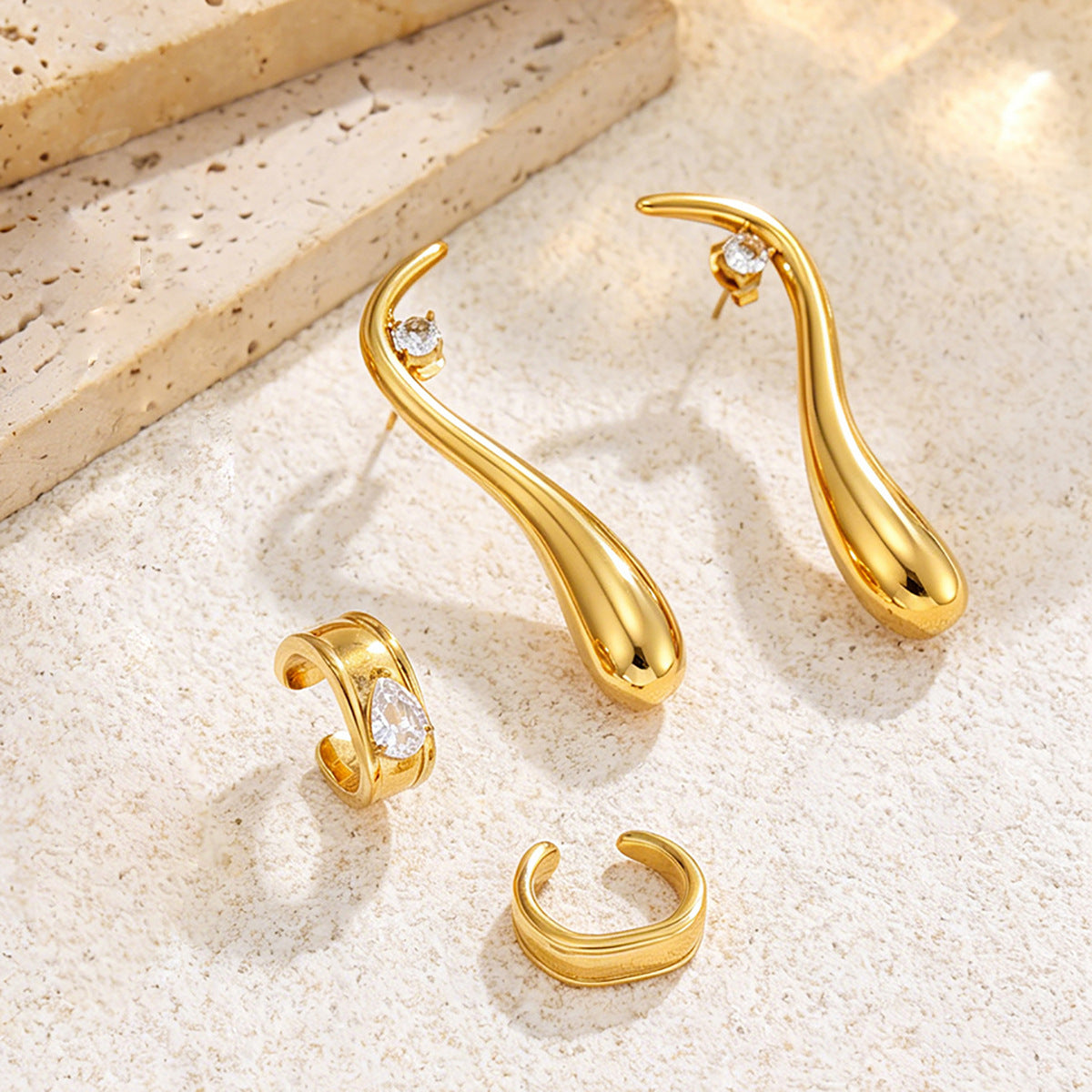 Planderful Vienna Verve Stainless Steel Water Drop Ear Clips Zircon C Shape Non Piercing For Women