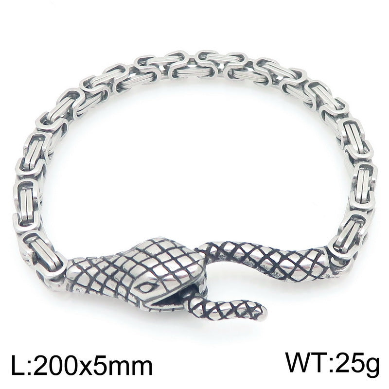 Punk Style Snakehead Layered Chain Men's Titanium Steel Bracelet