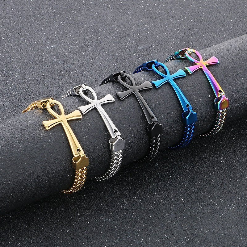 Planderful Mens Egyptian Cross Titanium Bracelet Vintage