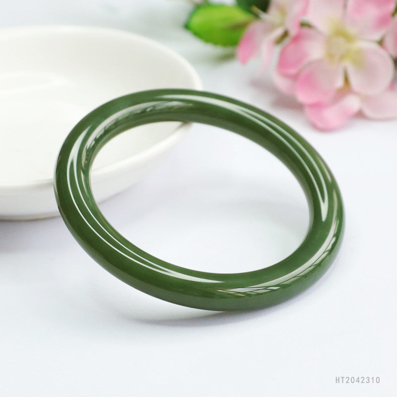 Lake-Green Hetian Jade Round Bangle