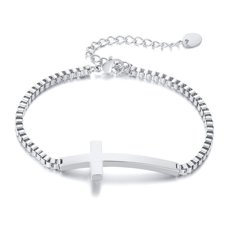 Stainless Steel Cross Box Chain Bracelet Steel Women's Jewelry