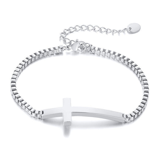 Stainless Steel Cross Box Chain Bracelet Steel Women's Jewelry