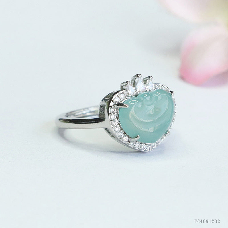 Blue Water Jadeite Ruyi Ring