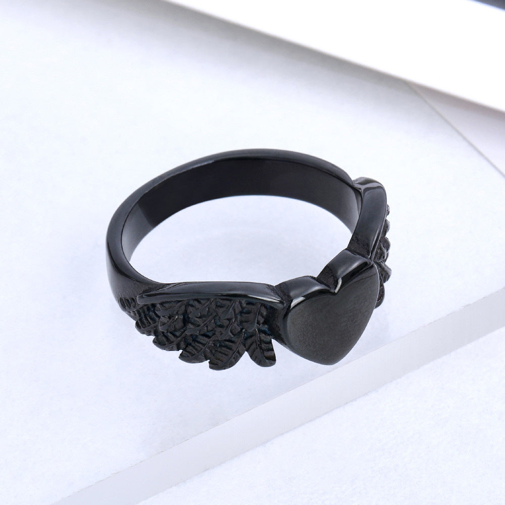 Angel Wings and Hearts Titanium Ring for Men and Women in European and American Wholesale Jewelry Business