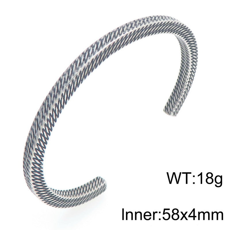 Antique Arrow Open Bracelet – Leaf Pattern Mesh Titanium Steel Men's Bracelet