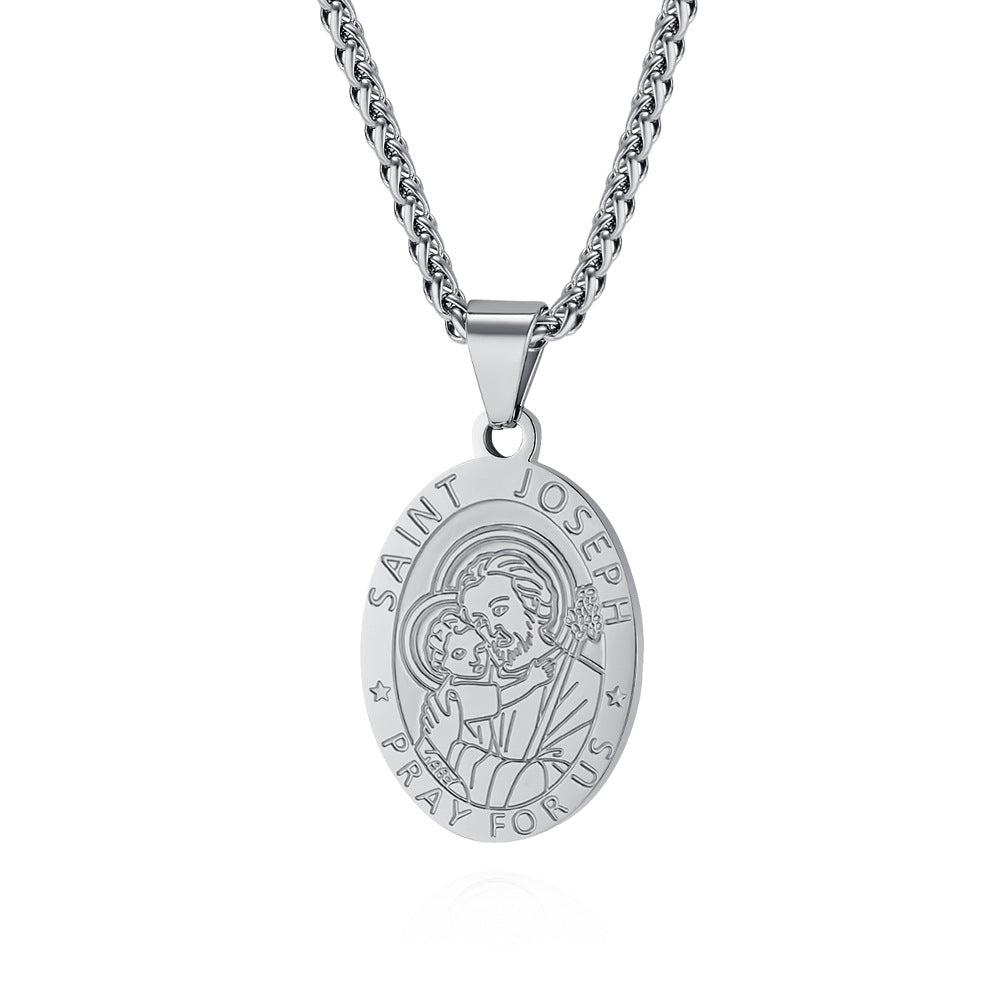 Patron Saint Archangel Oval Medal Pendant Titanium Steel Unisex Necklace By Planderful Everyday Genie Protection Gift