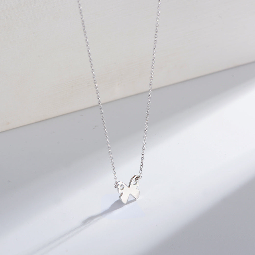 Mori Small Fresh Necklace S925 Sterling Silver Gold-Plated Glossy Butterfly Women