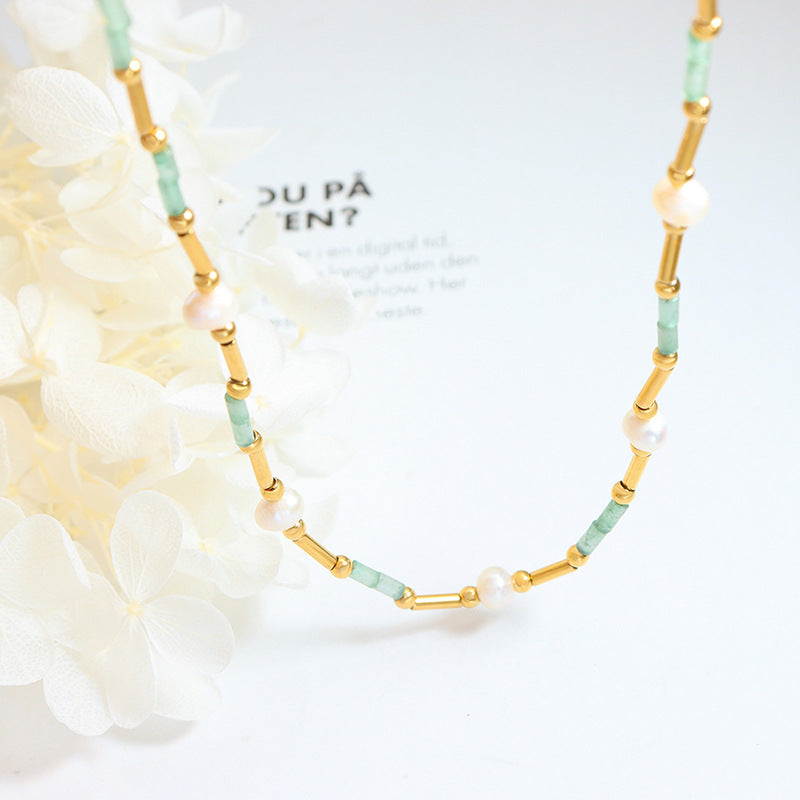 French Style Aventurine and Pearl Necklace with OT Clasp