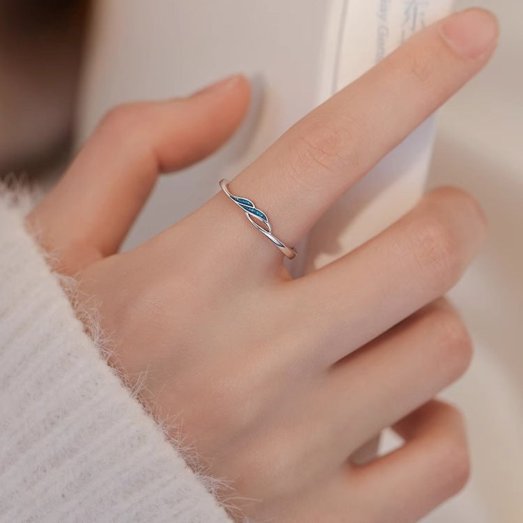 925 Sterling Silver Blue Ring Female Light Luxury Open Ring