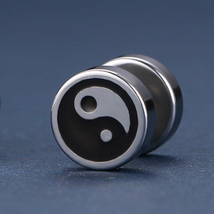 Silver-Tone Yin-Yang Illusion Stud Earrings — Pair