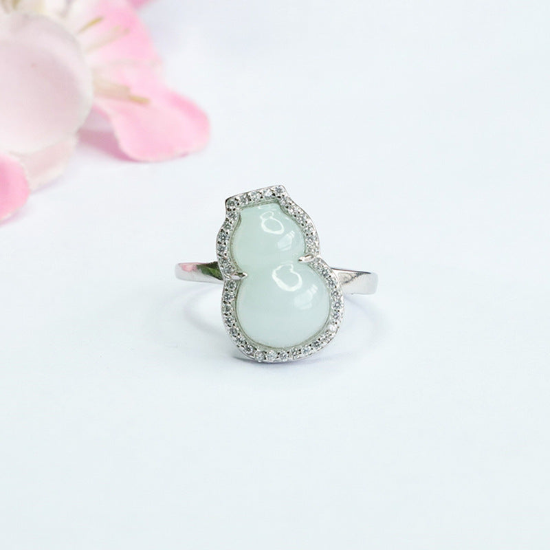 Myanmar Jade Gourd Sterling Silver Ring