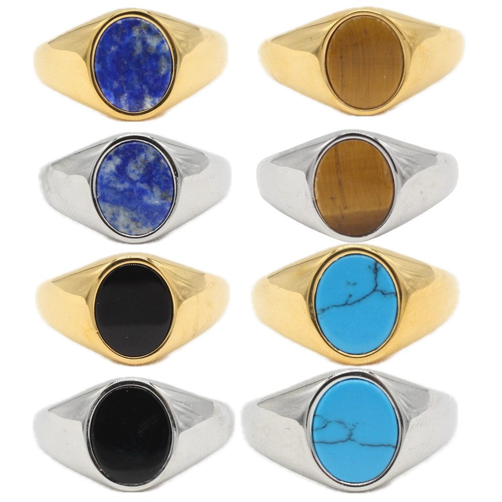 Oval Stone Titanium Steel Ring Unisex Protection Statement Planderful Everyday Genie