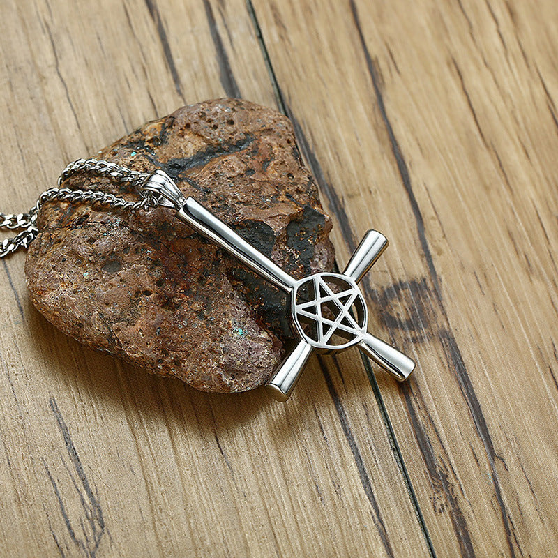 New Product Stainless Steel Satan Cross Pendant Steel Color