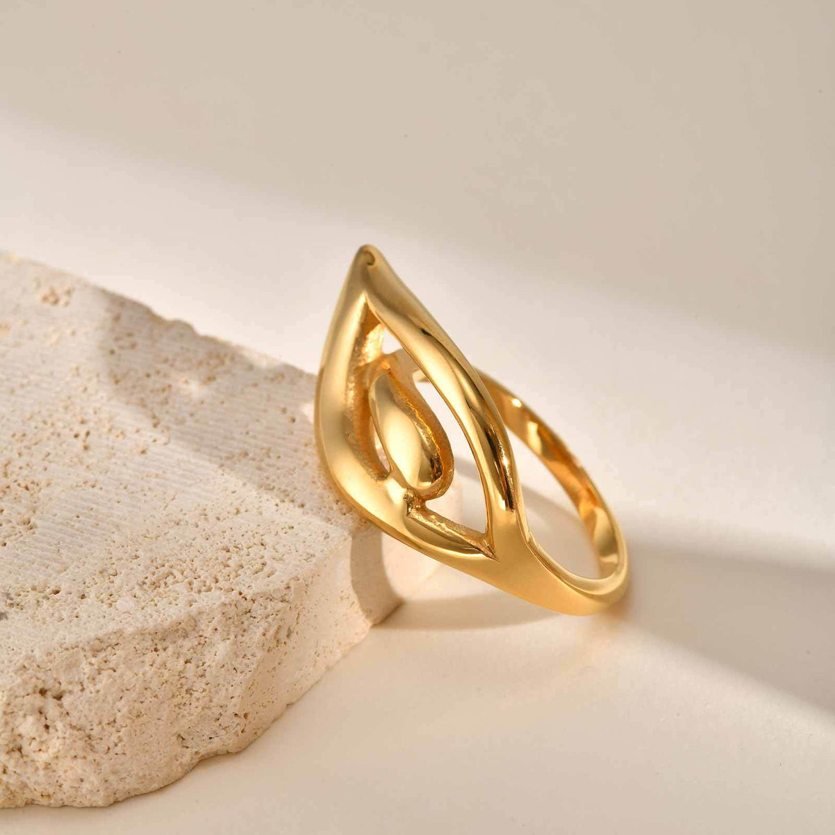 Stainless Steel Workplace Exquisite Hollow Wings Water Drop Ring Gold