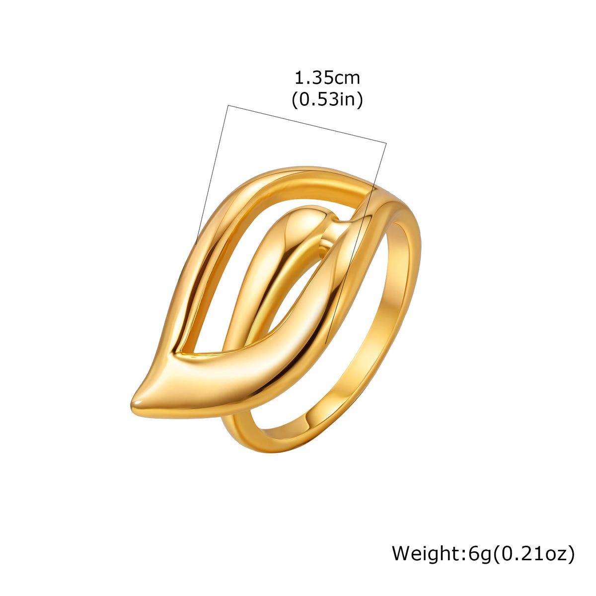 Stainless Steel Workplace Exquisite Hollow Wings Water Drop Ring Gold
