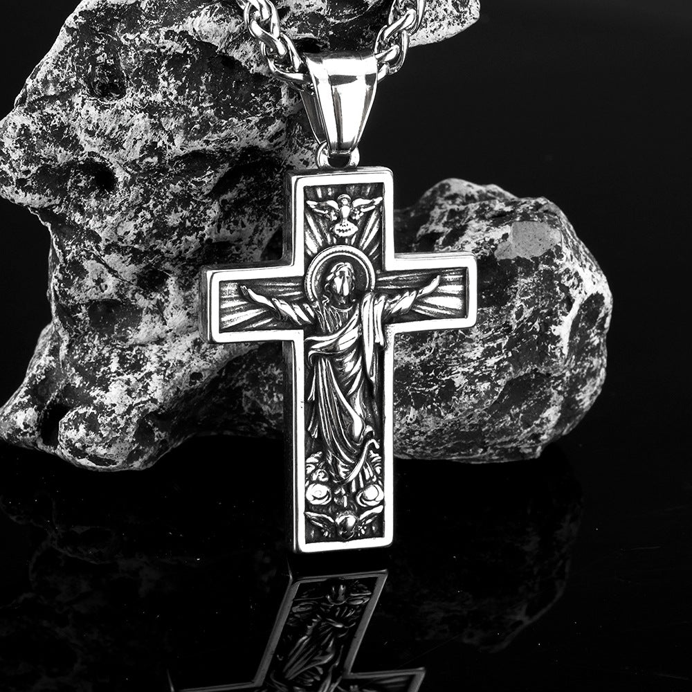 Planderful Mens Cross Pendant Necklace Stainless Steel Bold