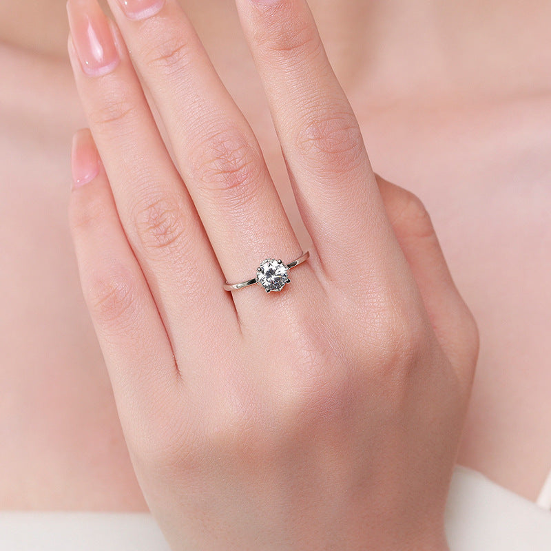 925 Sterling Silver Four-Prong Zircon Solitaire Ring