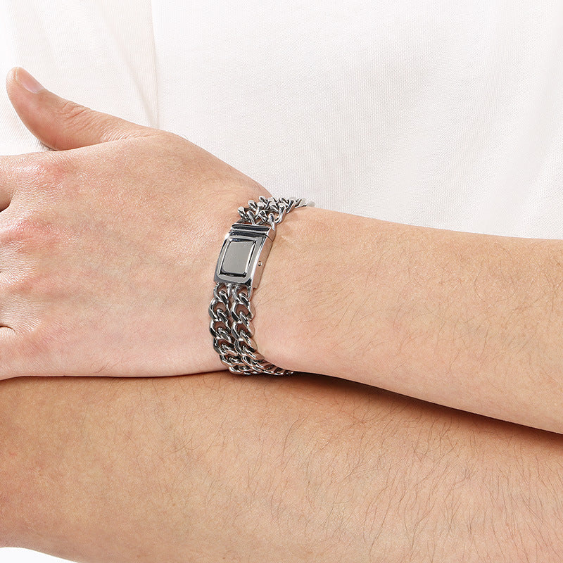 Bracelet – Stainless Steel Double-Layer Four-Sided Grinding Cuban Chain Men's