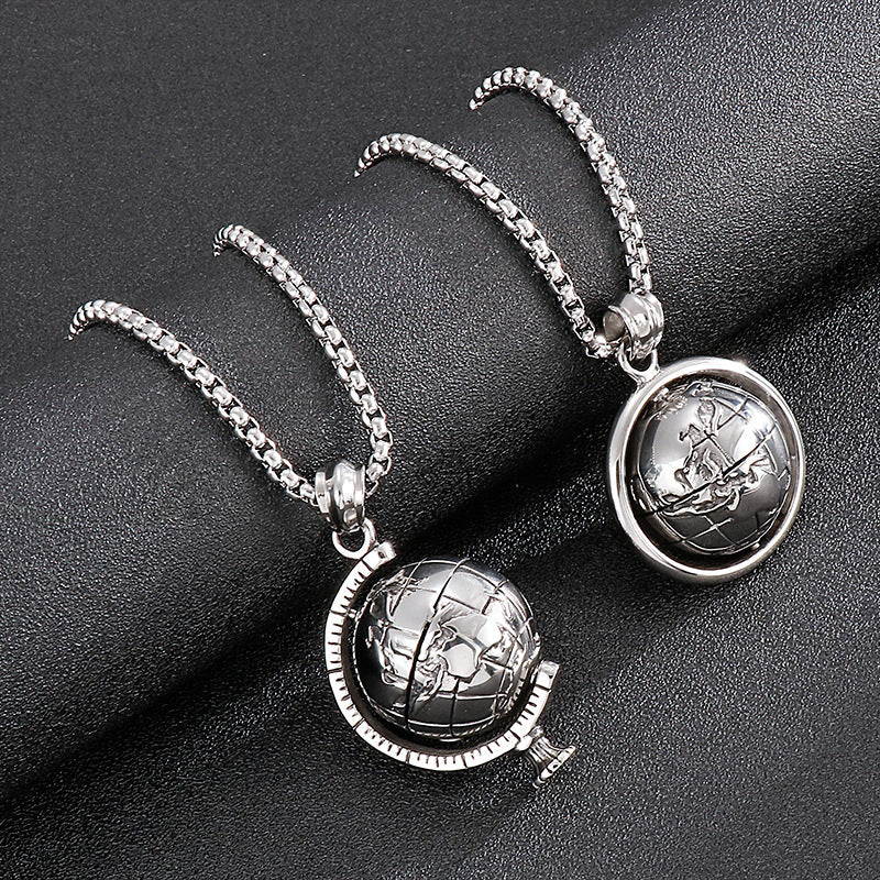 Stainless Steel Globe Rotating Pendant for Men with Decompression Feature