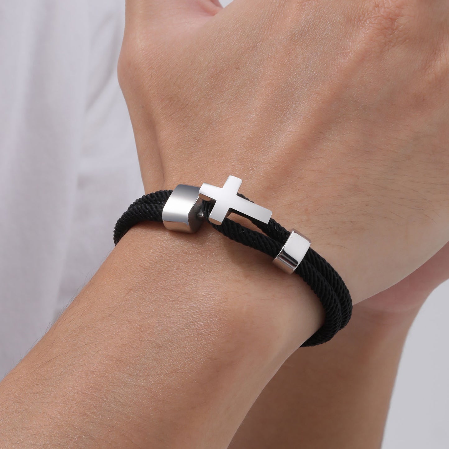 Planderful Mens Black Rope Cross Bracelet Durable Buckle