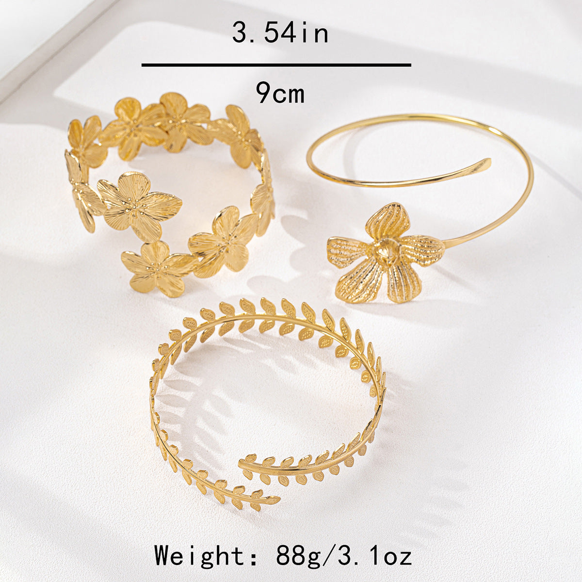 Planderful Vienna Verve Stud Flower Leaf Arm Ring Set – Elegant and Fashionable Design