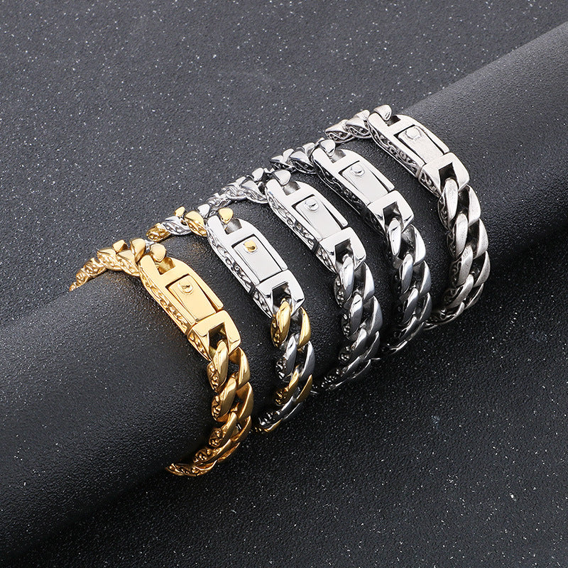 Planderful Mens Titanium Steel Cuban Chain Bracelet 11mm