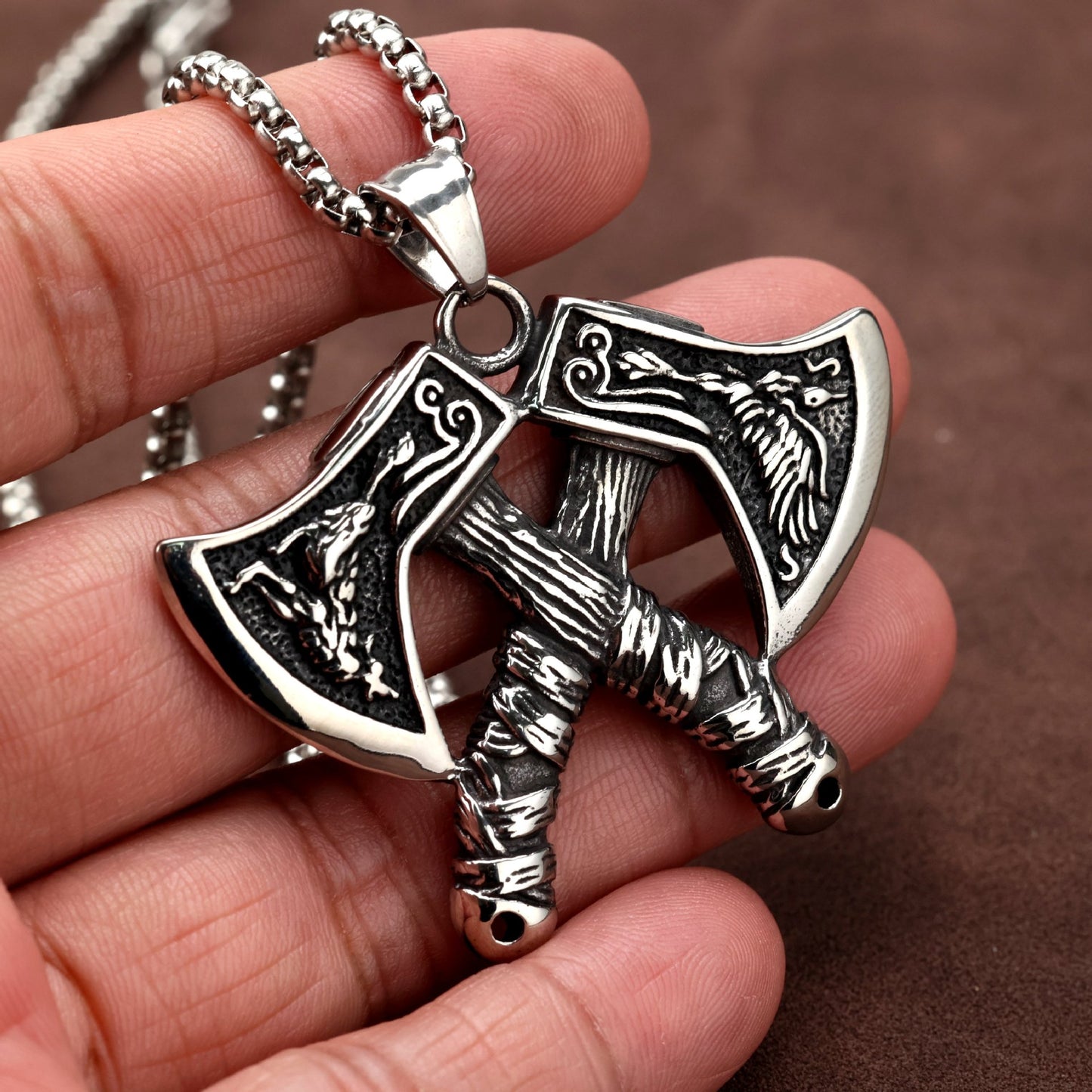 Planderful Viking Odin Tomahawk Pendant Stainless Steel Unisex Necklace Dual Sided Bold Fashion