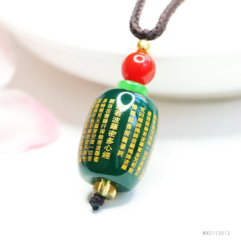 Green Agate Heart Sutra Barrel Pendant