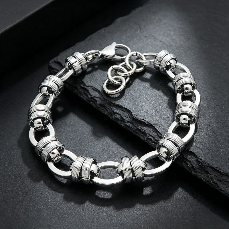 Hip Hop Knot Punk Vintage Wrap Ring Cuban Chain Stainless Steel Men's Bracelet
