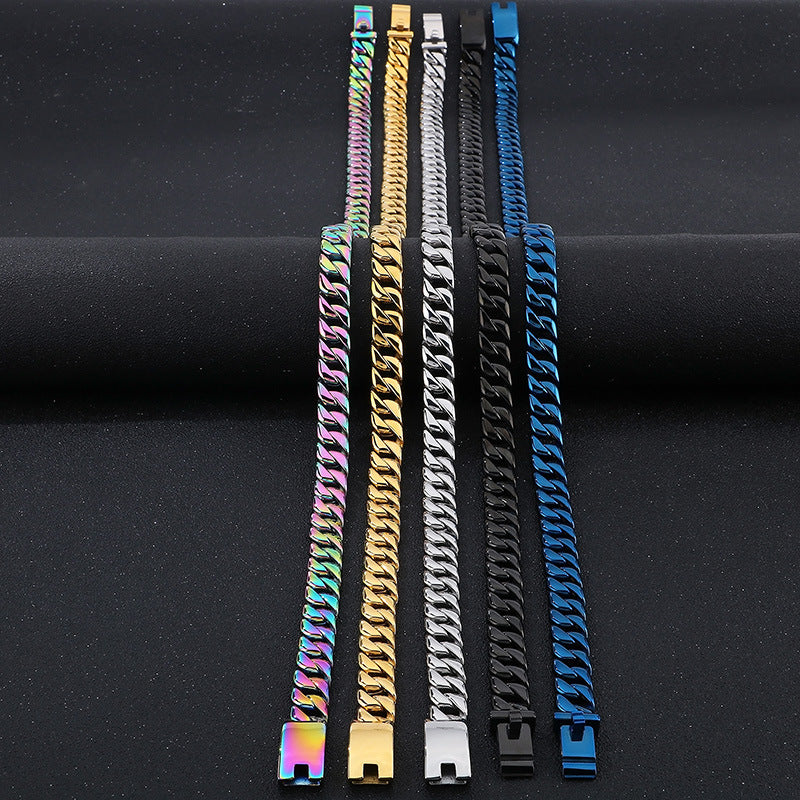 Stainless Steel Punk, Korean Version Of Cuban Chain 12mm Necklace Men's Glossy Necklace