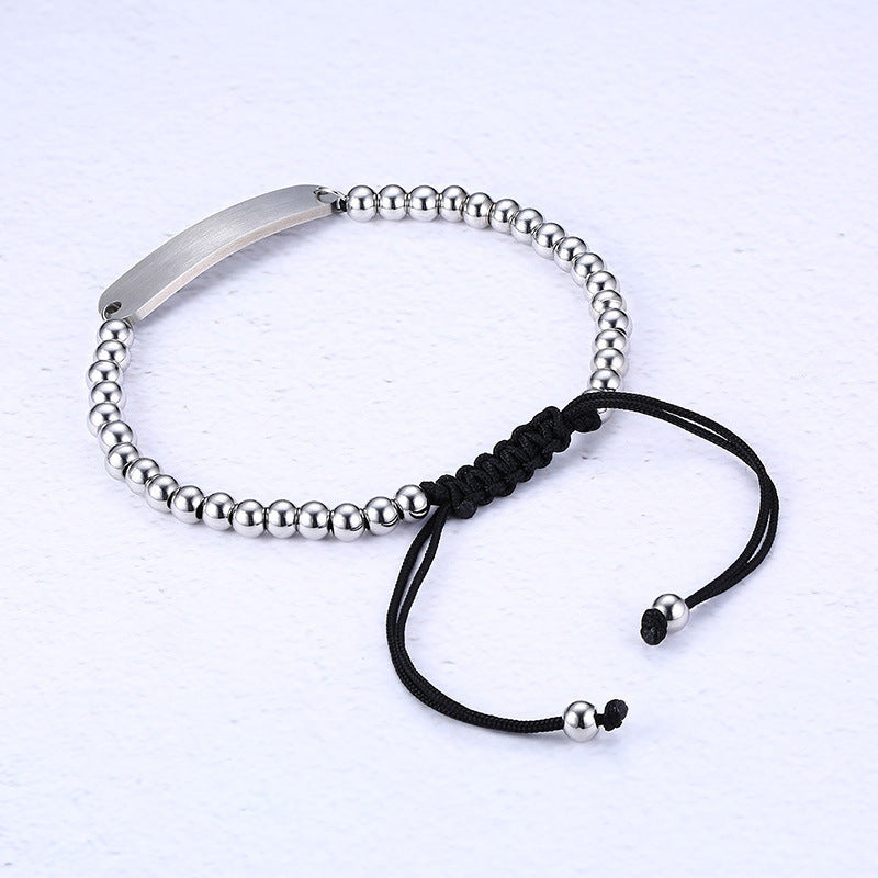 Simple Hand Rope Stainless Steel Beaded Bracelet Adjustable Length