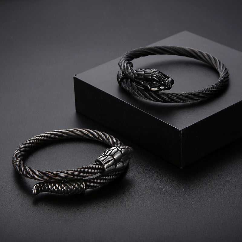 Braided Wire Steel Wire Bracelet – Street Rock Hip-Hop Multi-Color Zodiac Snake Titanium Steel