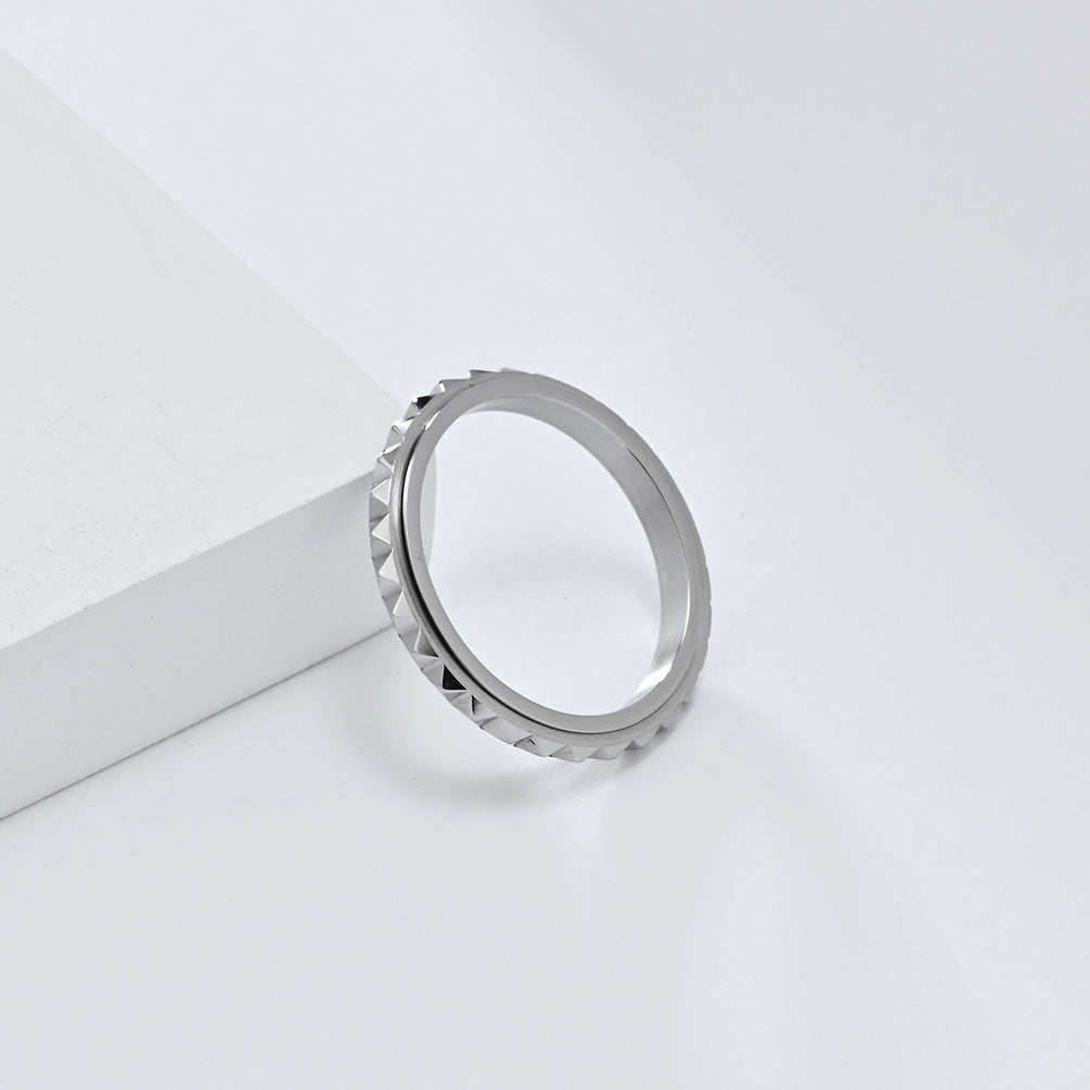 Steel Ring - Elegant Rotating Lattice Rhombus Design For Couples Everyday Genie Jewelry