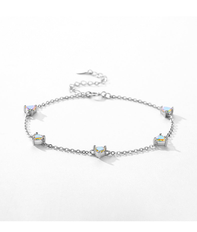 Colorful Heart-shaped Zircon Sterling Silver Bracelet for Women
