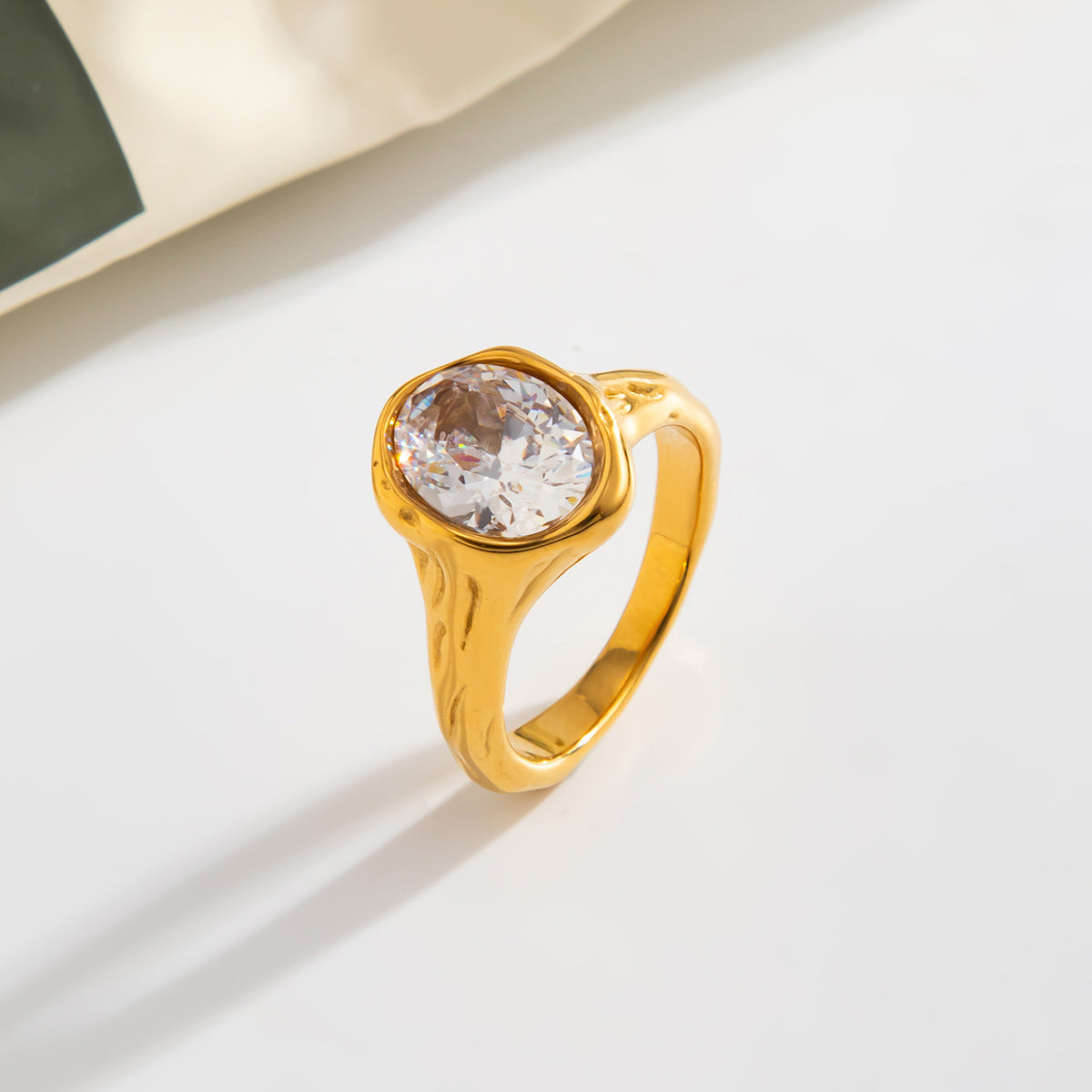 Planderful Stainless Steel Ring With Lava Texture And Zircon Inlays For Women Statement Jewelry