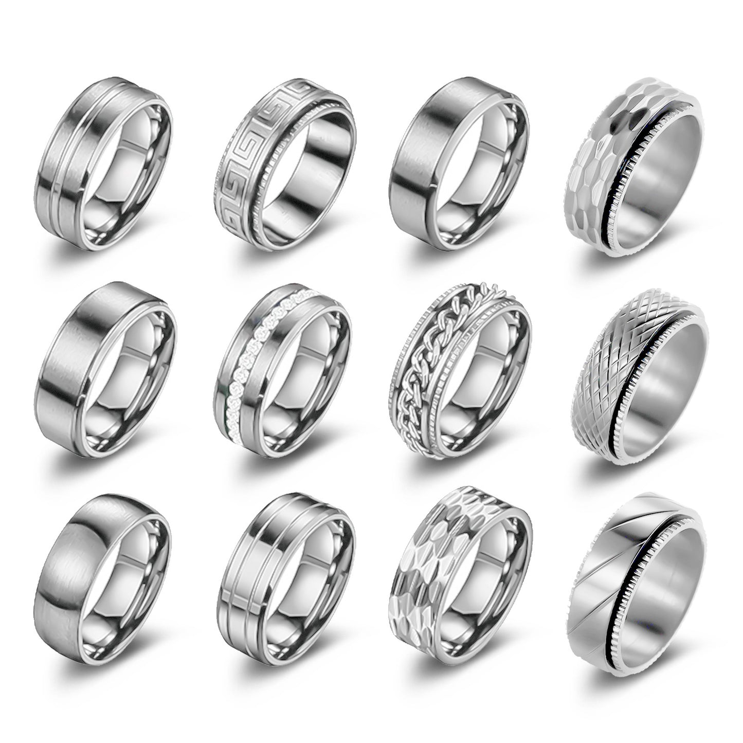 Planderful Collection Rotatable 8mm Titanium Steel Ring Set for Unisex Personalization and Protection