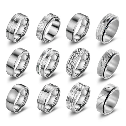 Planderful Collection Rotatable 8mm Titanium Steel Ring Set for Unisex Personalization and Protection