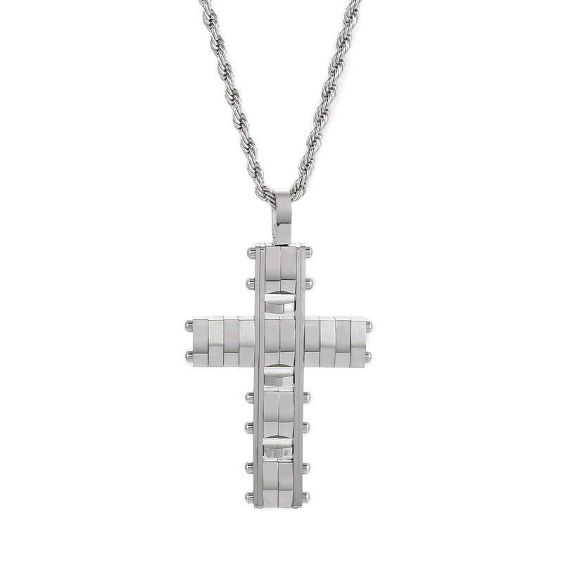 Hip-Hop Men's Personalized Irregular Cross Pendant Necklace in Stainless Steel and Titanium