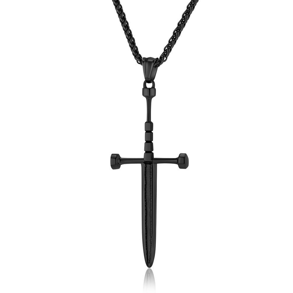 Planderful Double Bladed Cross Sword Necklace For Men Retro Self Defense Pendant Chain
