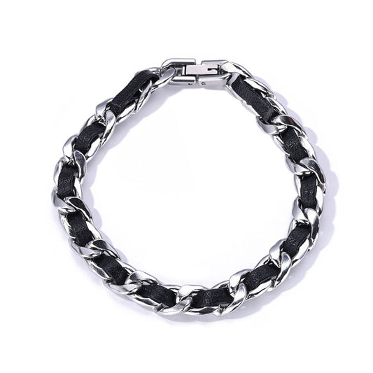 Planderful Jewelry Leather Wrapped Cuban Chain Necklace