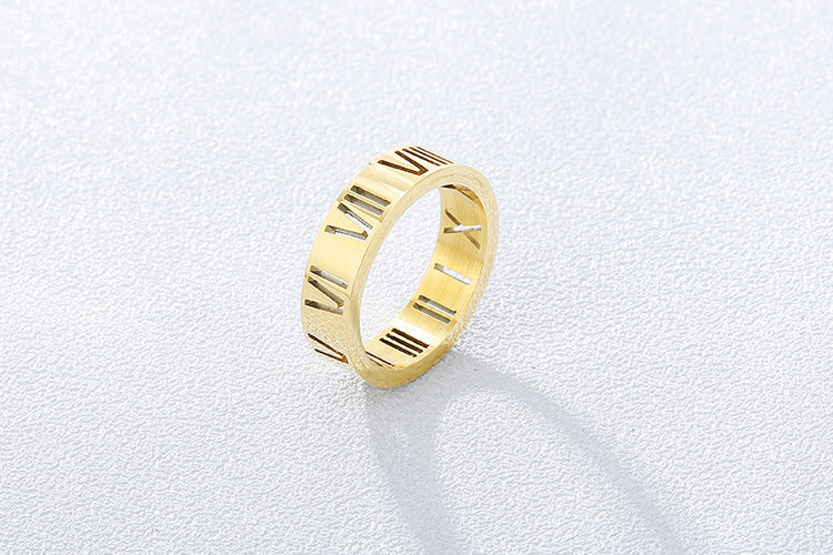 Stall Night Market Hot-Selling Supply, Hollow Roman Numerals Women's Stainless Steel Ring Commuter