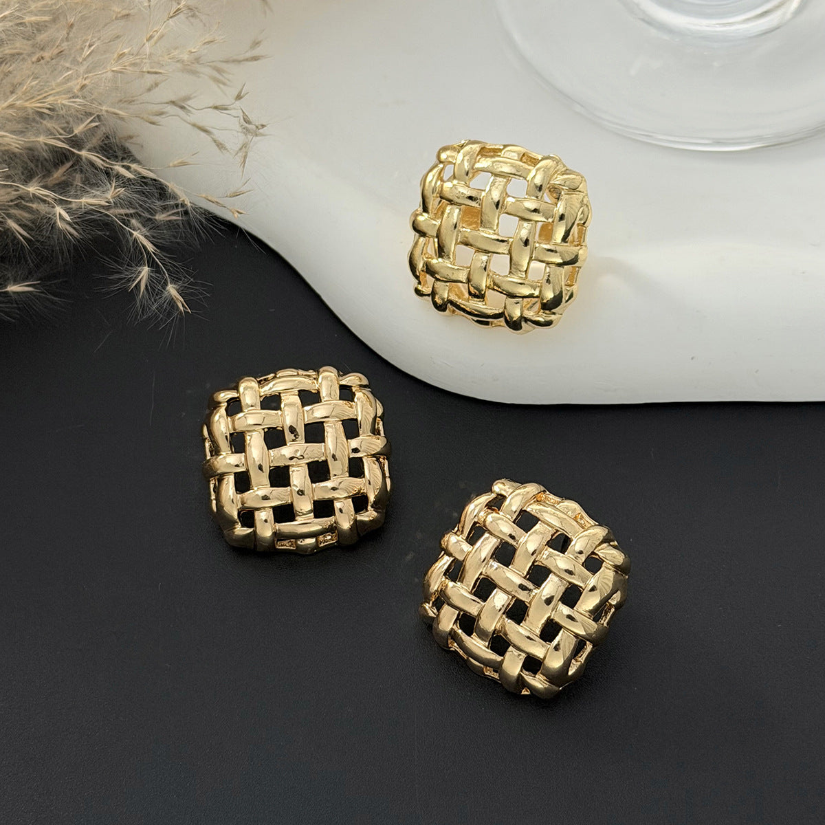 Planderful Vienna Verve Woven Metal Earrings And Ring Set For Women Bold Statement Jewelry
