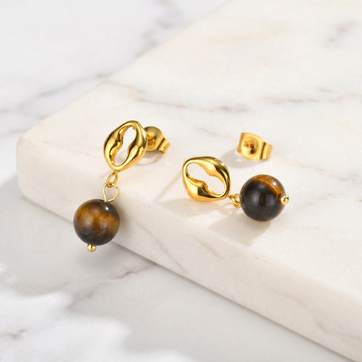 Stainless Steel Tiger's Eye Earrings