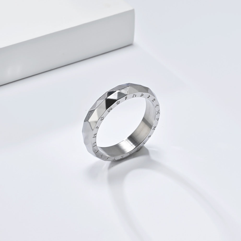 Titanium Steel Ring For Mens Nordic Retro Rhombus Viking Text Design Planderful Everyday Genie