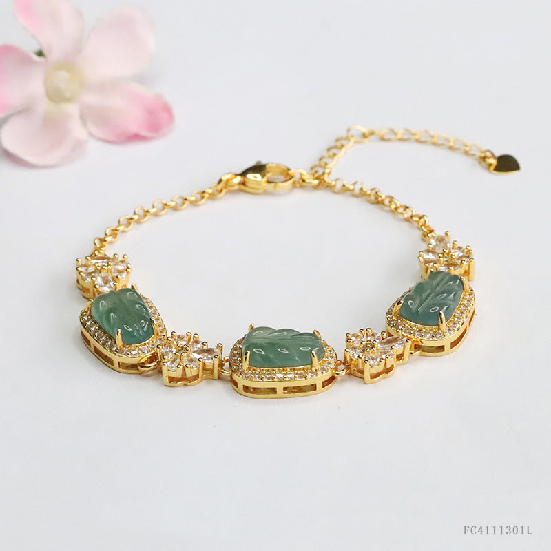 Blue Water Jadeite Leaf Pavé-Style Bracelet